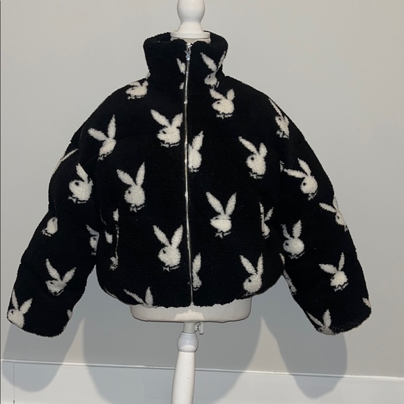 PLAYBOY Jackets & Blazers - Missguided x Playboy Crop Puffer Jacket With Bunny Head Pattern Y2K